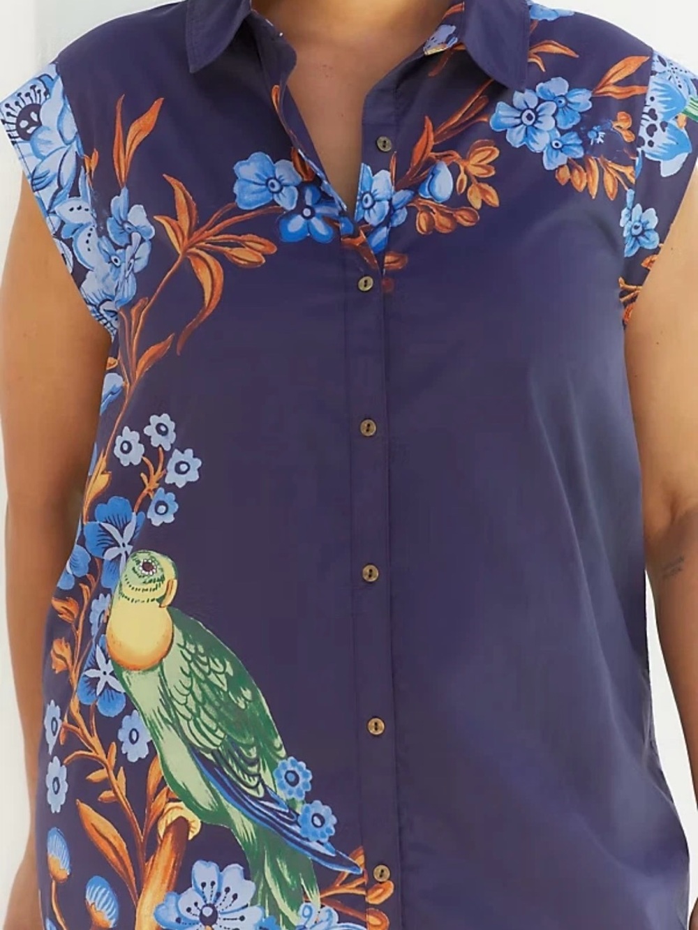 Anthropologie Maeve The Lillian Button Up Midi Dress 1X Blue Bird Parrot Print - Picture 6 of 17